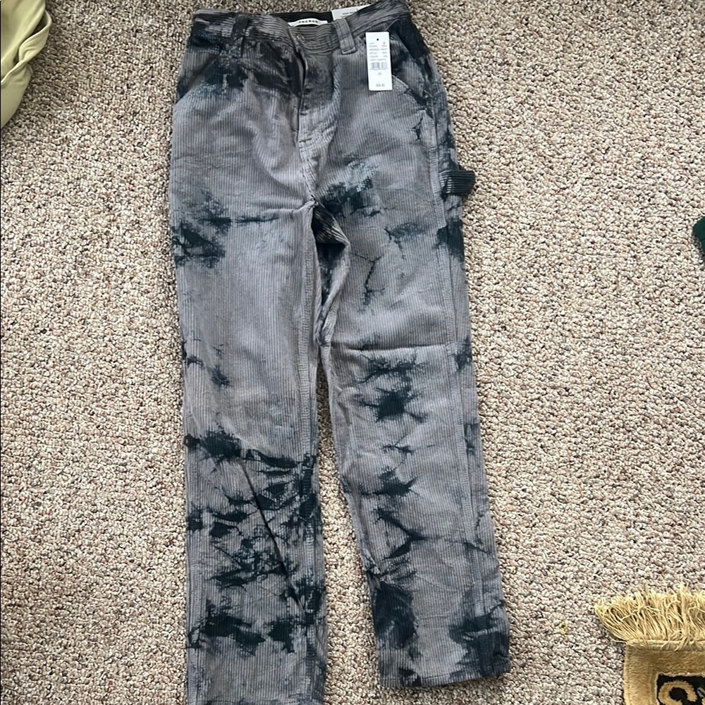Gray and Black Tie-Dye Corduroy Pants